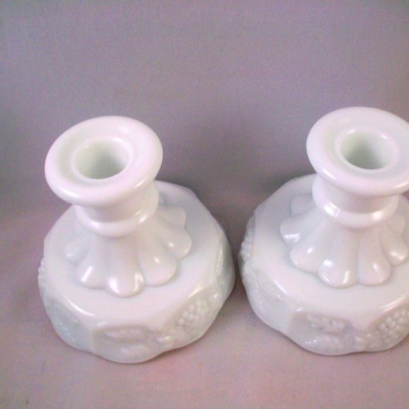 Westmoreland Milk Glass Panel Grape Pattern Taper Candle Holders 4" - Picture 4 of 5